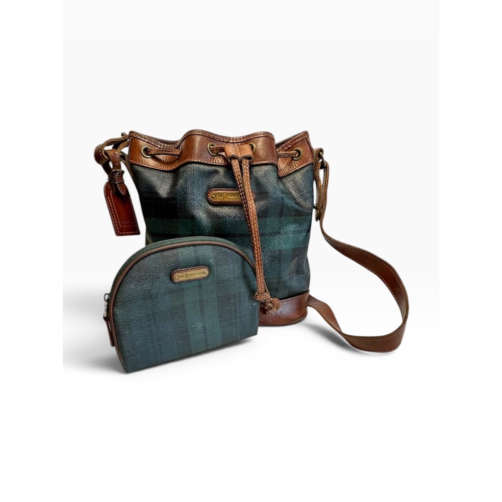 Vintage Polo Ralph Lauren Bucket Bag Womens Green Blackwatch Plaid Set - Read
